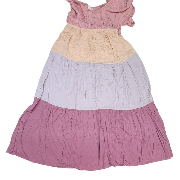 Honeyme Colorblock Tiered Midi Dress Rayon Flowy Womens Size L New - Picture 3 of 8